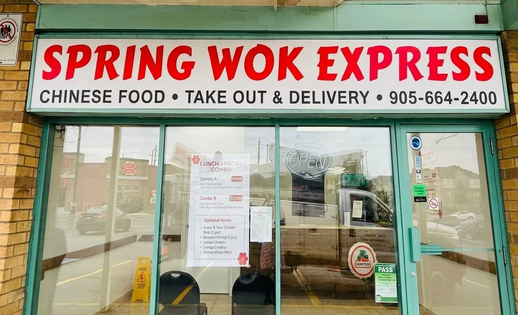 Spring Wok Express Chinese restaurant storefront at 521 Highway 8, Stoney Creek, Hamilton